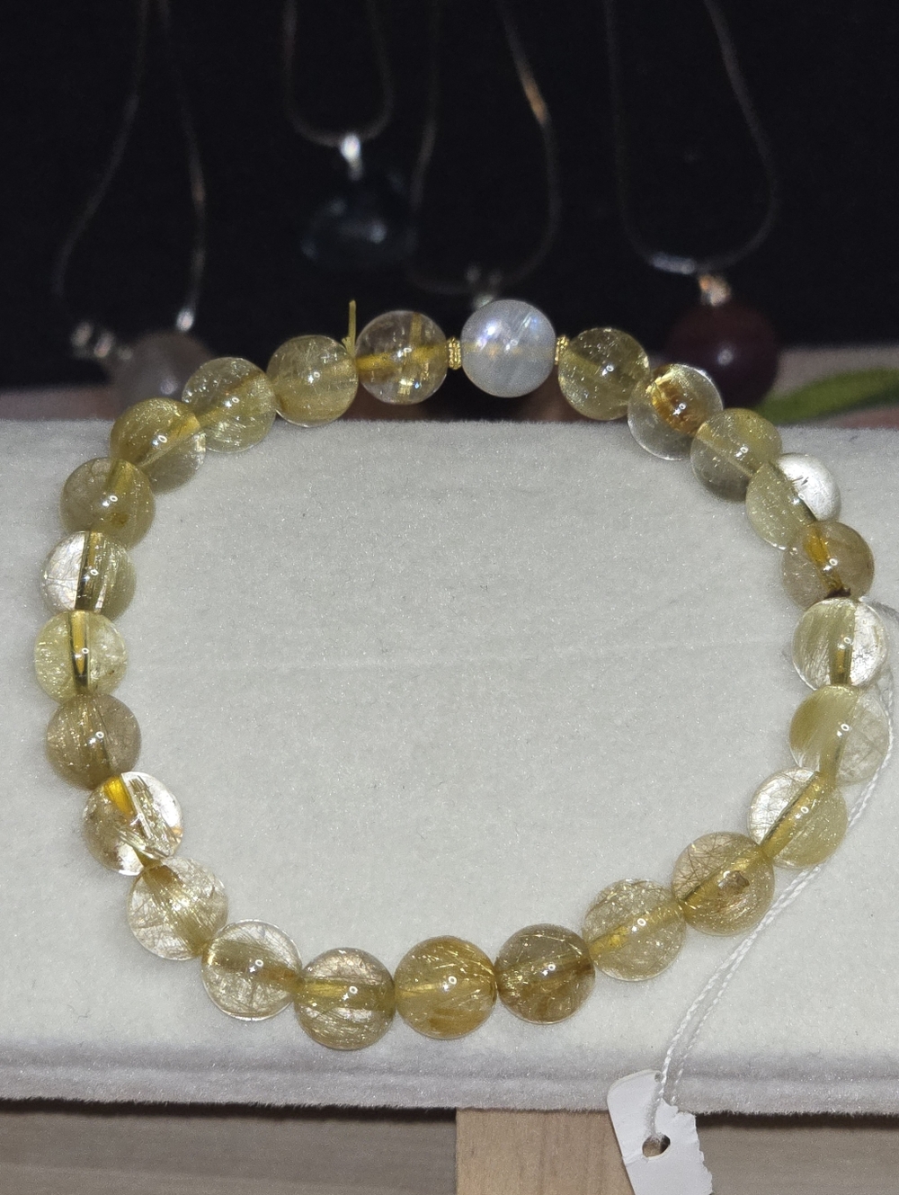 Gold Rutilated Quartz Crystal Bead Bracelet